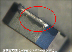 使用錫(Sn)鍍層的電源電感器(Power Inductors)，經(jīng)過推力測試后，其焊點(diǎn)還保留在零件的端點(diǎn)上，所以推力比較高。