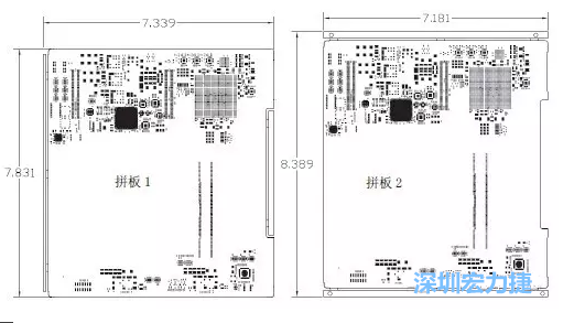 如圖11所示在兩種拼板中PCB單元的邊條位置不同，拼板1中邊條在長(zhǎng)邊方向，而拼板2中邊條在短邊方向-深圳宏力捷