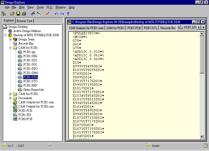 要檢查各Gerber輸出文件，則在瀏覽器中打開CAM Output for PCB1，即可看到一系列Gerber輸出文件。