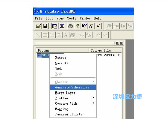 4．右鍵點(diǎn)擊 Serial.EDF 文件，選擇 Generate Schamatics：