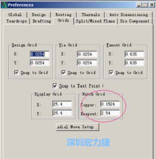  改銅皮的填充網(wǎng)格Global→Design Units，填充方向Drafting→Direction；Hatch Grid中Copper此數(shù)值為大銅箔中所填充的線條中心到中心的距離。
