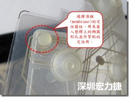 橡膠薄膜(membrane)的定位圓柱，可以用來塞入塑膠上的橢圓形孔洞，最為緊配的定位之用。