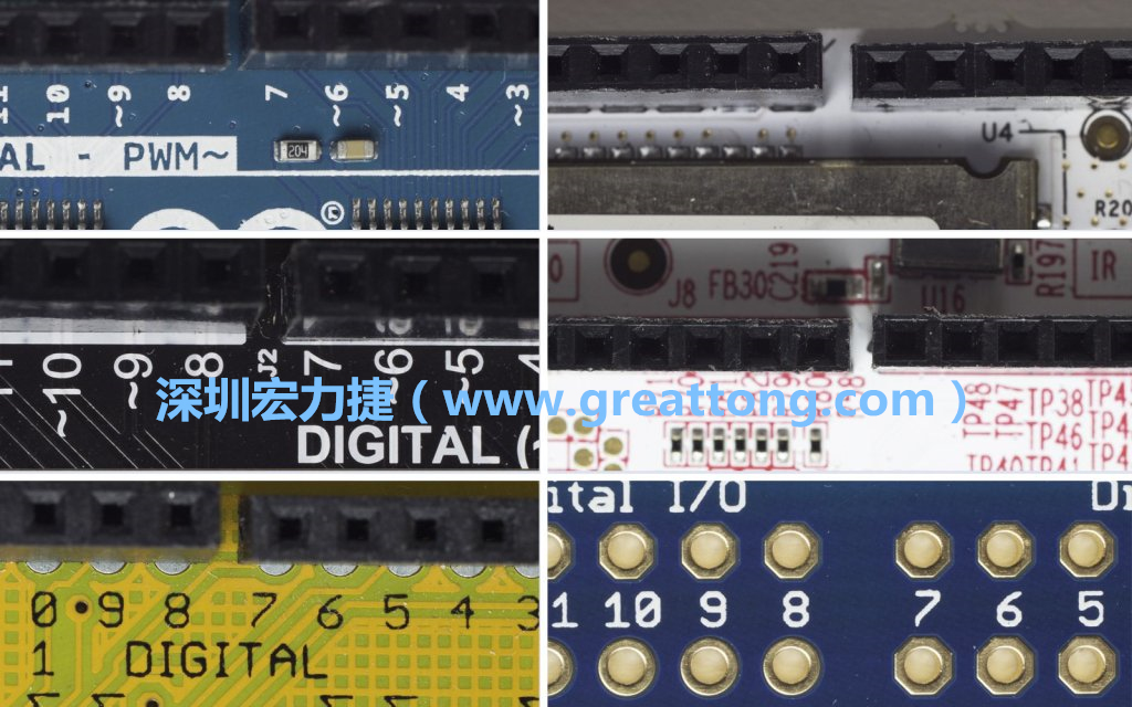各種不同尺寸的Arduino上第7、8腳位的間距。