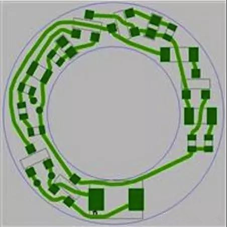 圖6：PCB布線例子：(a)拓撲式自動布線器(完成了100%導(dǎo)線的布線)；